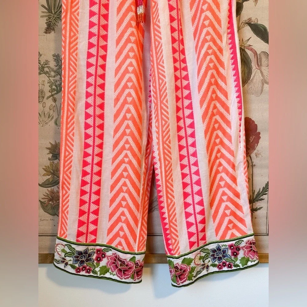 NWT Anthropologie Farm Rio Geometric Floral Embroidered Striped Pants Pink XS - Picture 5 of 16